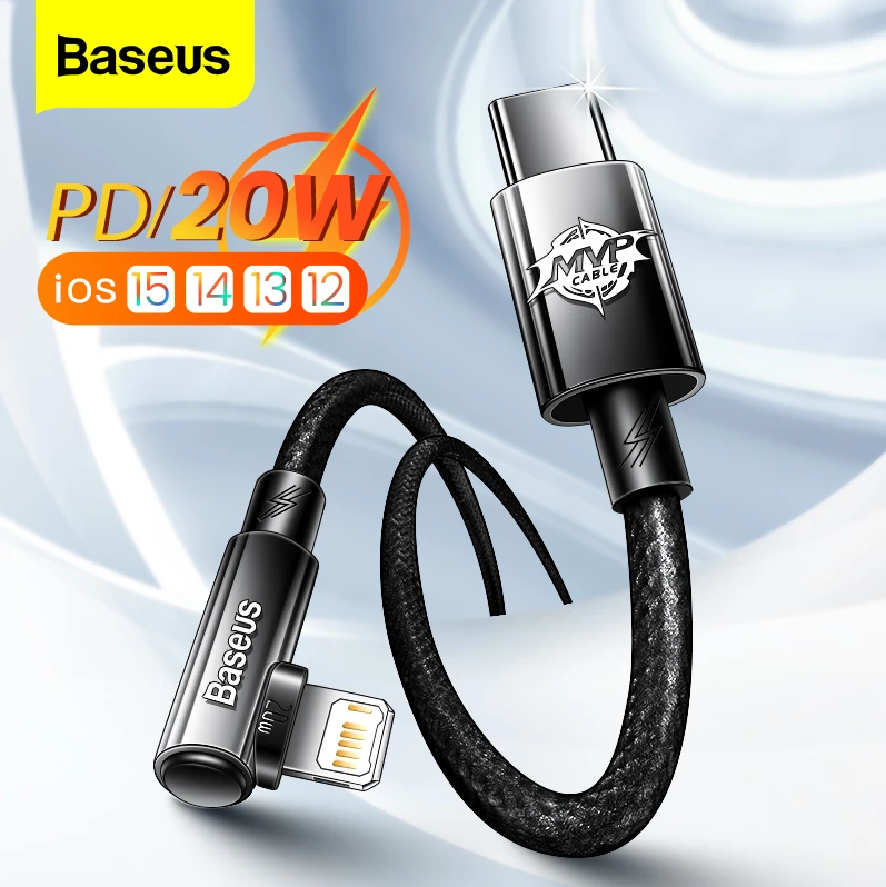 Baseus 아이패드 와이어용 USB C 타입 90 도 고속 충전 케이블, PD 20W